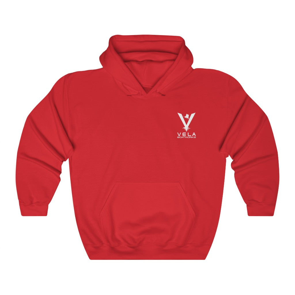 Vela White Logo Unisex Heavy Blend™ Hooded Sweatshirt – Vela Boats