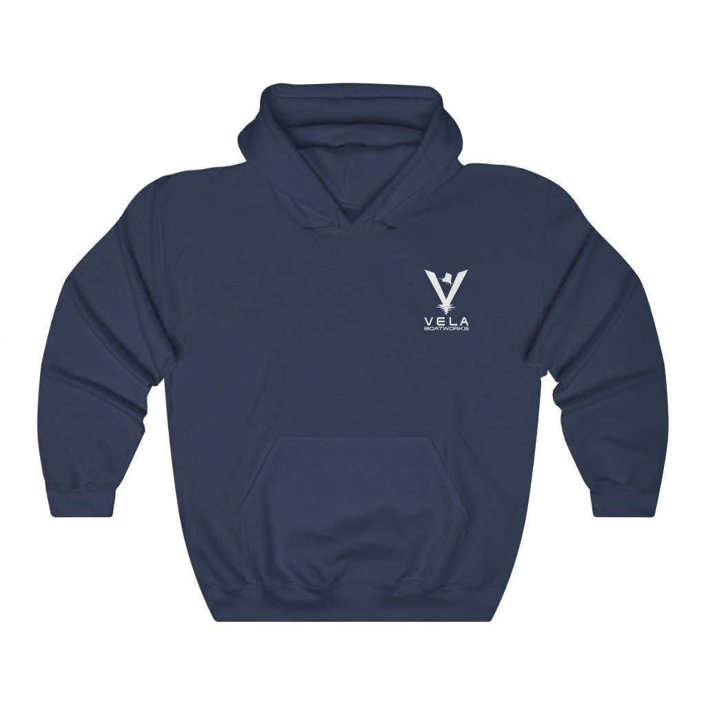 Vela White Logo Unisex Heavy Blend™ Hooded Sweatshirt
