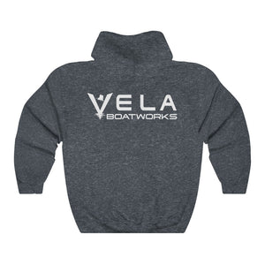 Vela White Logo Unisex Heavy Blend™ Hooded Sweatshirt