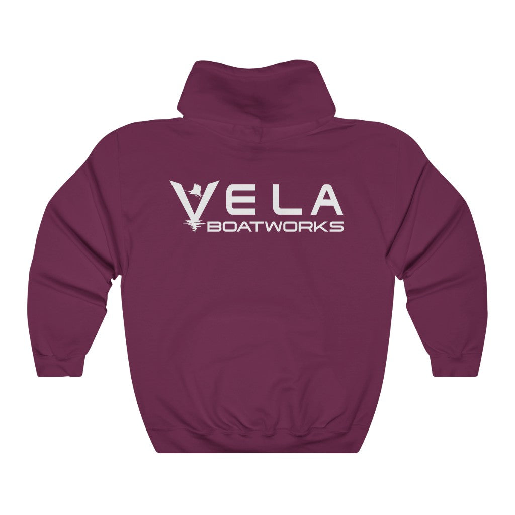 Vela White Logo Unisex Heavy Blend™ Hooded Sweatshirt